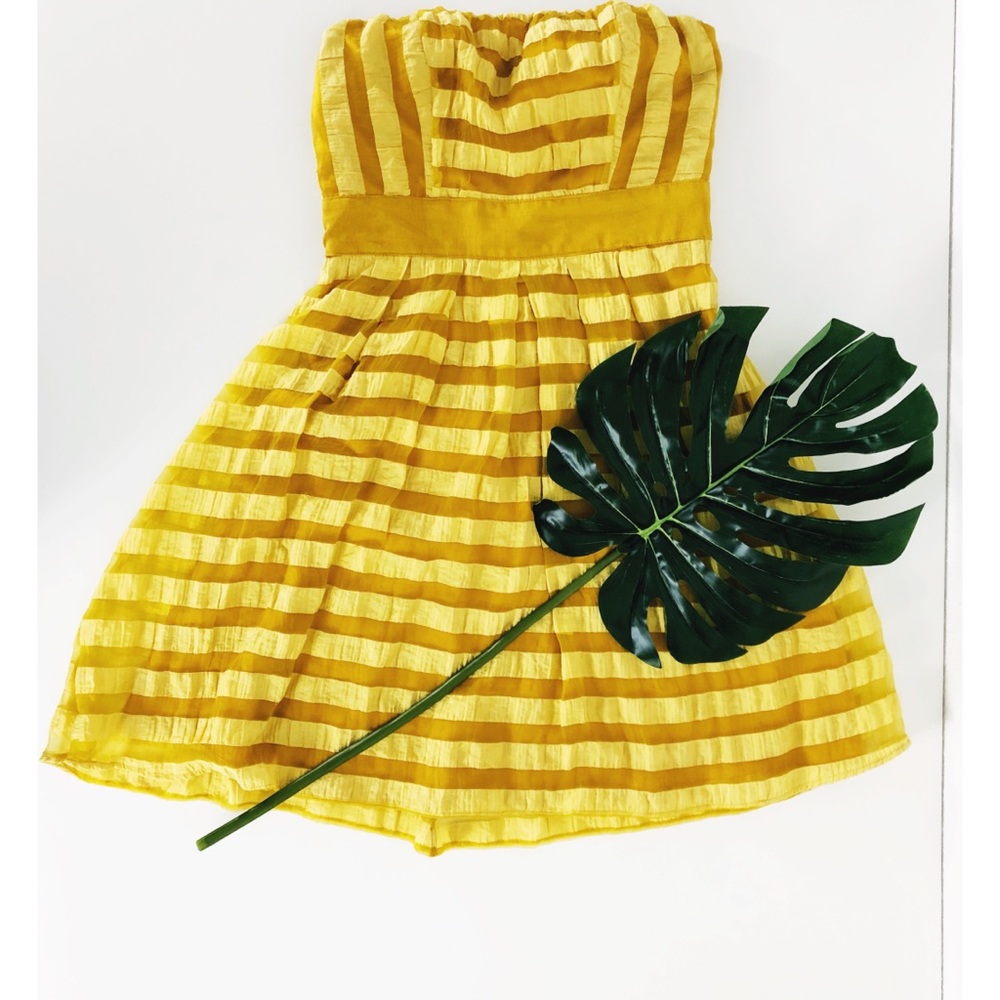 The Limited Yellow Gold Striped Strapless Dress 0